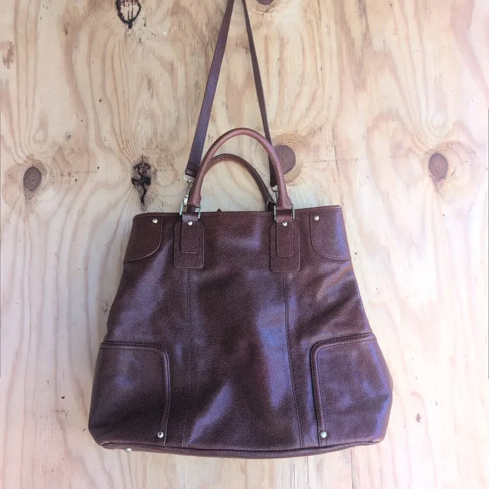 Vintage Talbots Large Shoulder Bag Terracotta Burgundy Pebbled Leather